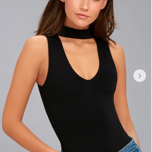 Lulus Choker Style Black Body Suit Size XS Sleeveless Snap Closure Like New - Picture 2 of 16